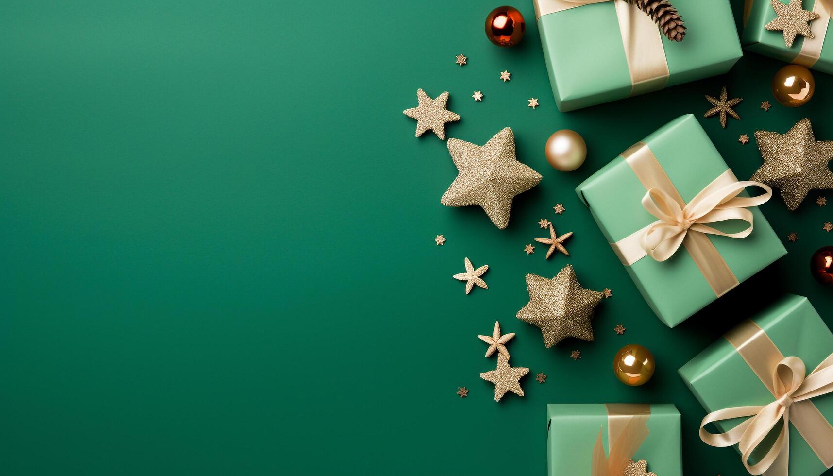 AI generated A stack of shiny gift boxes, vibrant decorations for celebration generated by AI photo