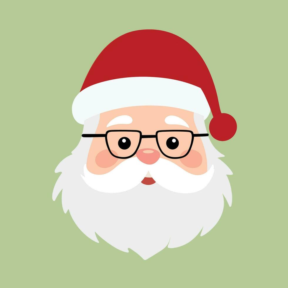 Papa Noel claus cara con lentes y barba y un rojo sombrero vector