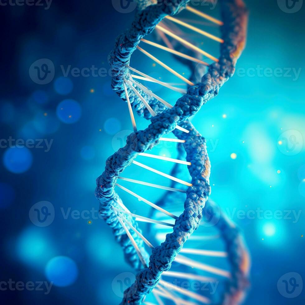 AI generated Digital illustration DNA structure in blue background. photo