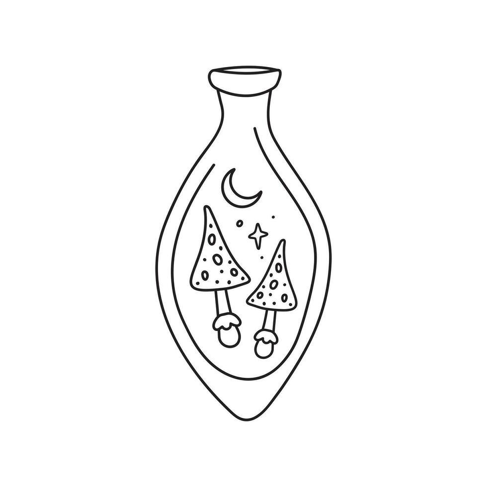 Mystical potion bottle, hand drawn doodle minimalistic mysterious object. vector