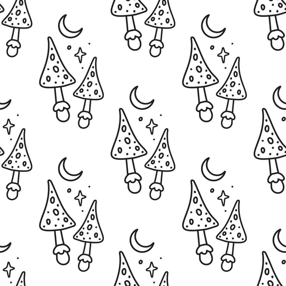 Seamless mushrooms background. Background for Halloween party. Amanita Vector illustration
