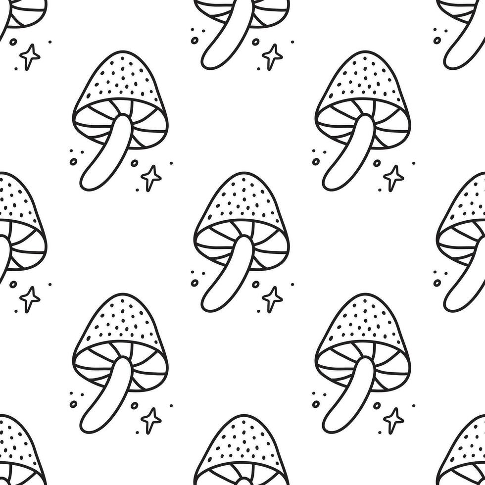 Seamless mushrooms background. Background for Halloween party. Amanita Vector illustration