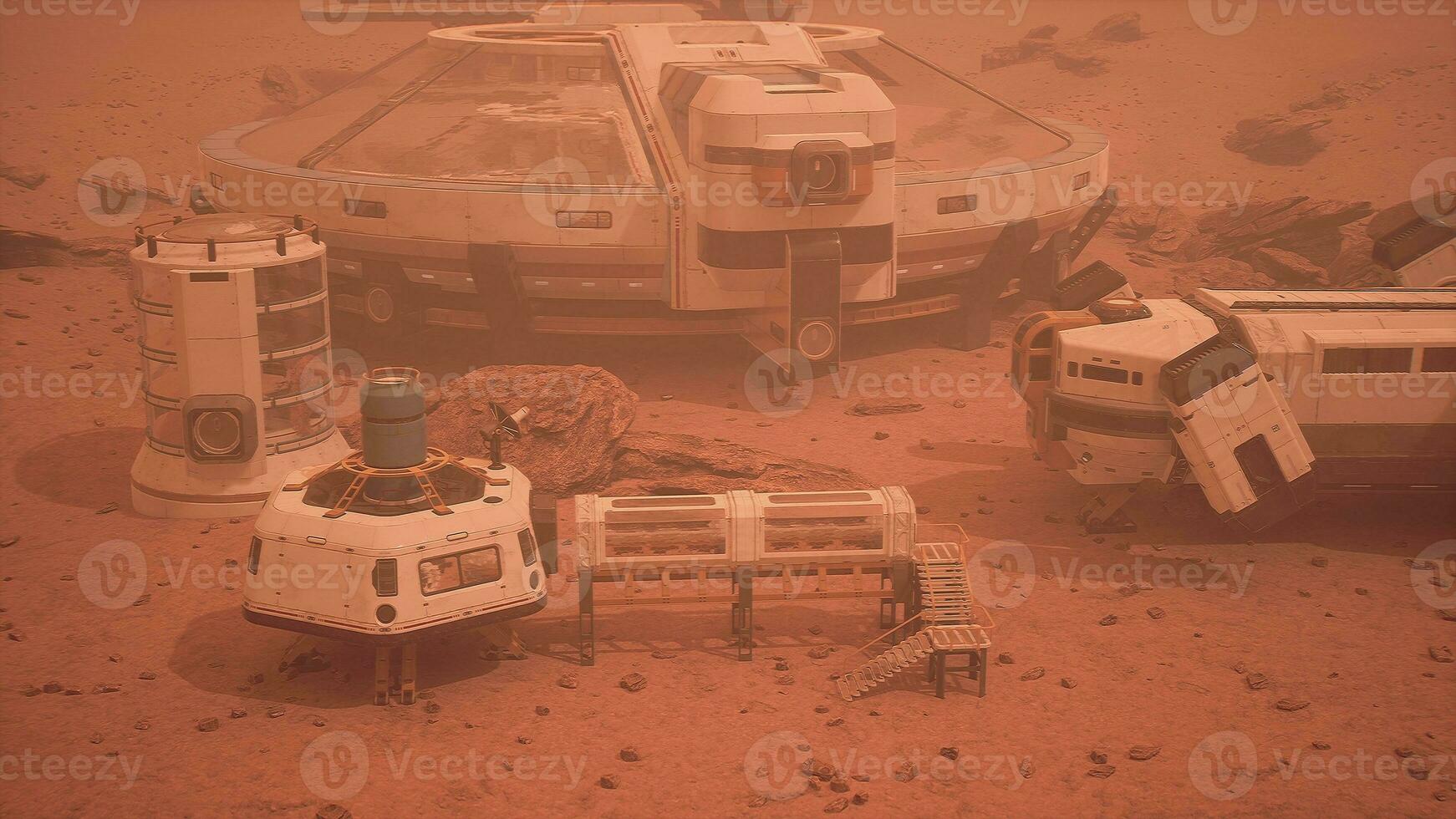 Futuristic Spaceship Landed on Mars Base photo