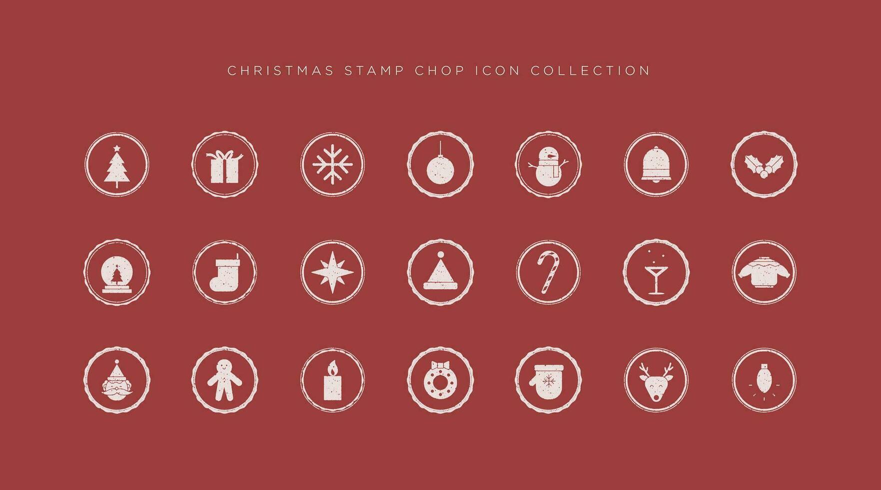 Christmas Symbol Icon Collection in Stamping Chop Style vector