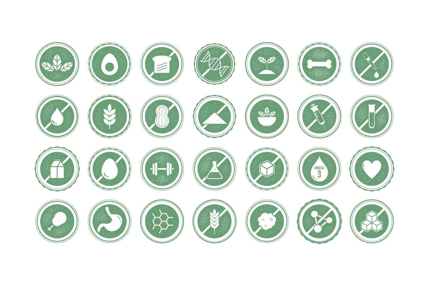 A Set of Nutrition Icon in Stamping Style with Variation Allergen and Diet Information vector