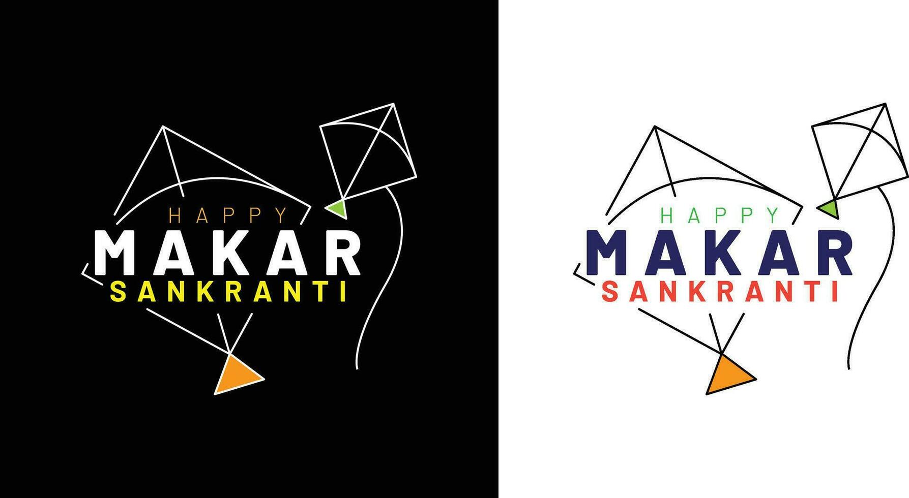Happy Makar Sankranti Indian Kite festival text and kite design vector