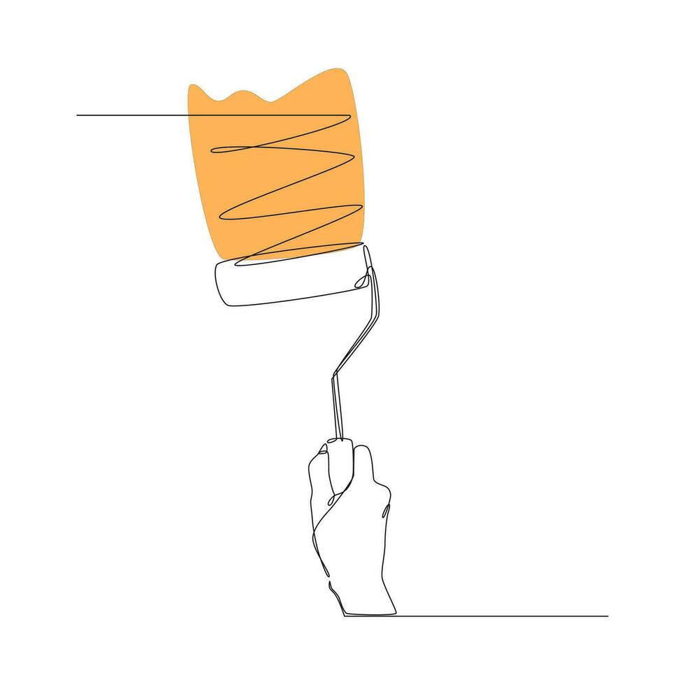 continuous line drawing of a person hand painting using a paint roller. editable stroke. vector illustration.