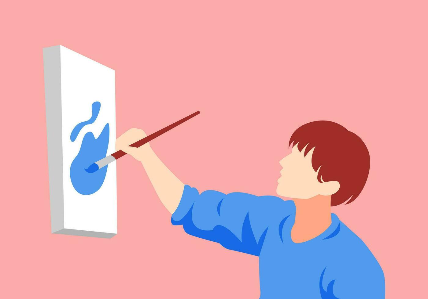 the artist paint on canvas using a brush. side view. isolated background. flat style vector illustration.