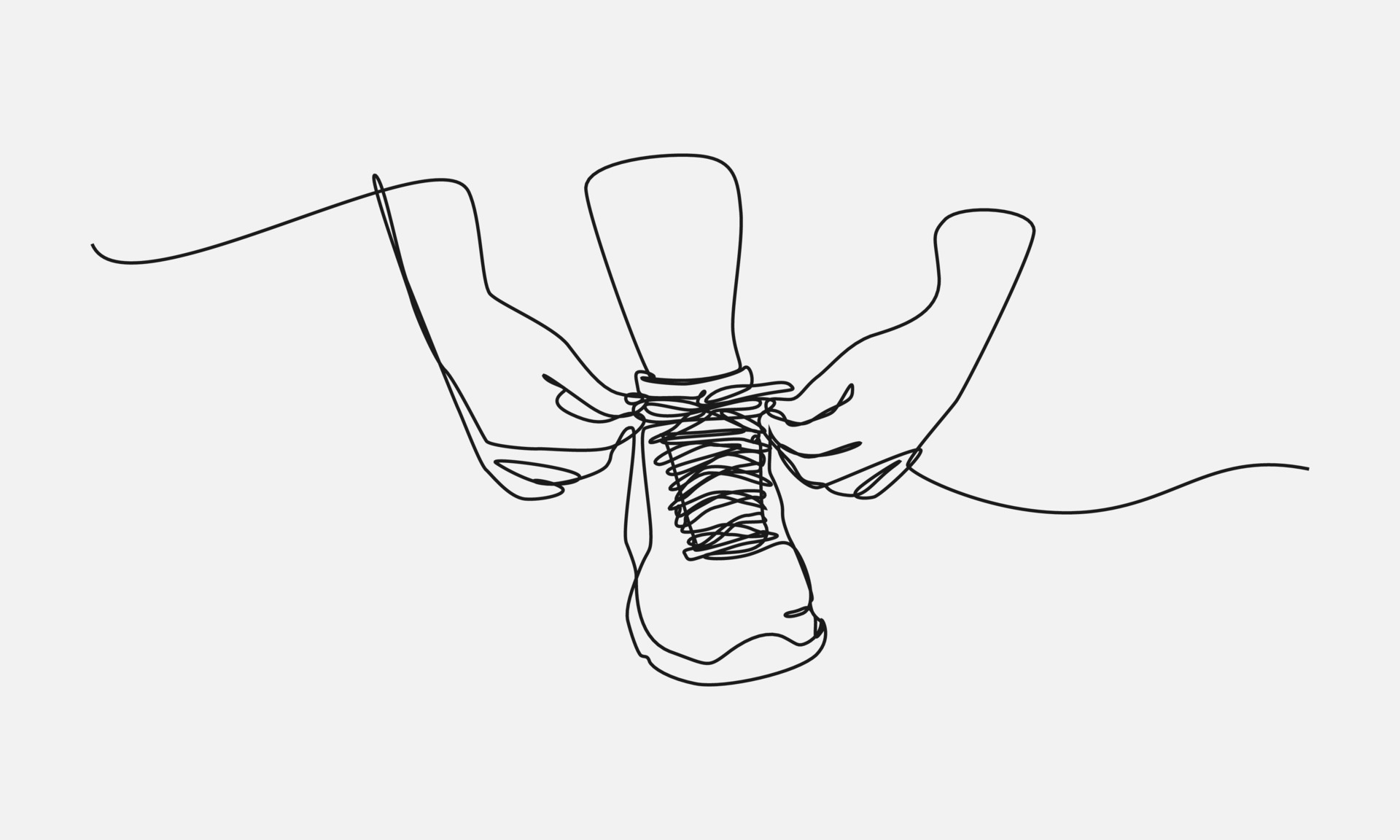 continuous line drawing of hand tying shoelaces. editable stroke