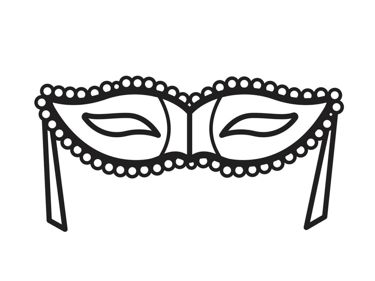 Masquerade party eye mask vector icon outlined isolated on white horizontal background. Simple flat monochrome black and white minimalist carnaval themed cartoon art styled drawing.