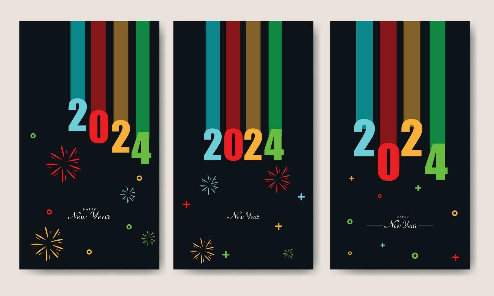 Happy New Year Colorful Background Set Vertical vector