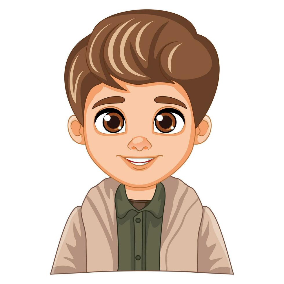 Vector boy portrait character with white striped background style smile