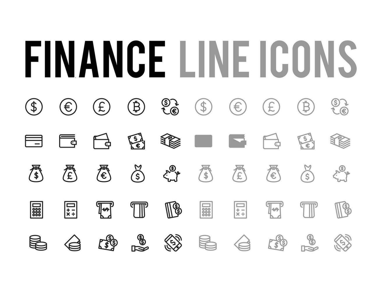 Finance and payment method vector line icon set