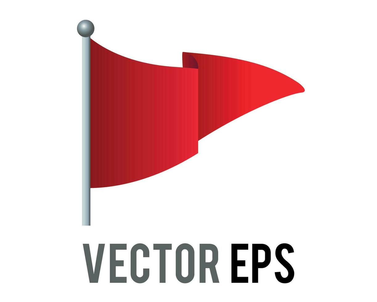 Isolated waving triangular gradient red flag icon with silver pole vector