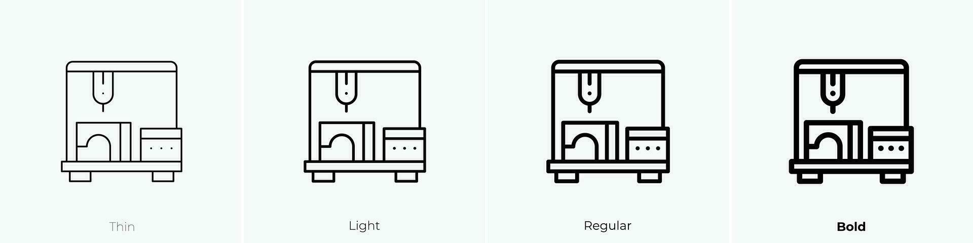 impresora icono. delgado, luz, regular y negrita estilo diseño aislado en blanco antecedentes vector