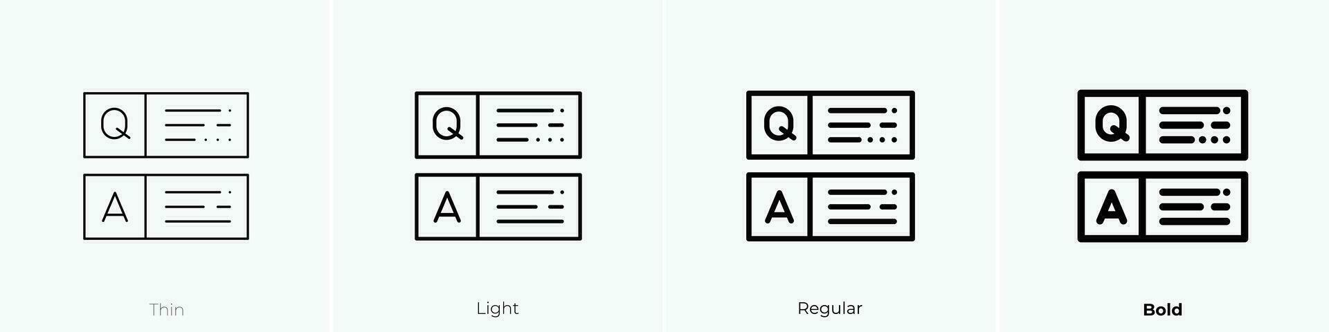 qa icono. delgado, luz, regular y negrita estilo diseño aislado en blanco antecedentes vector