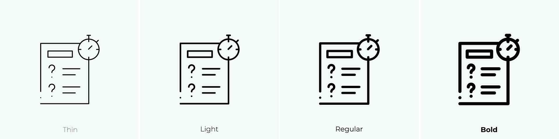 quiz icon. Thin, Light, Regular And Bold style design isolated on white background vector