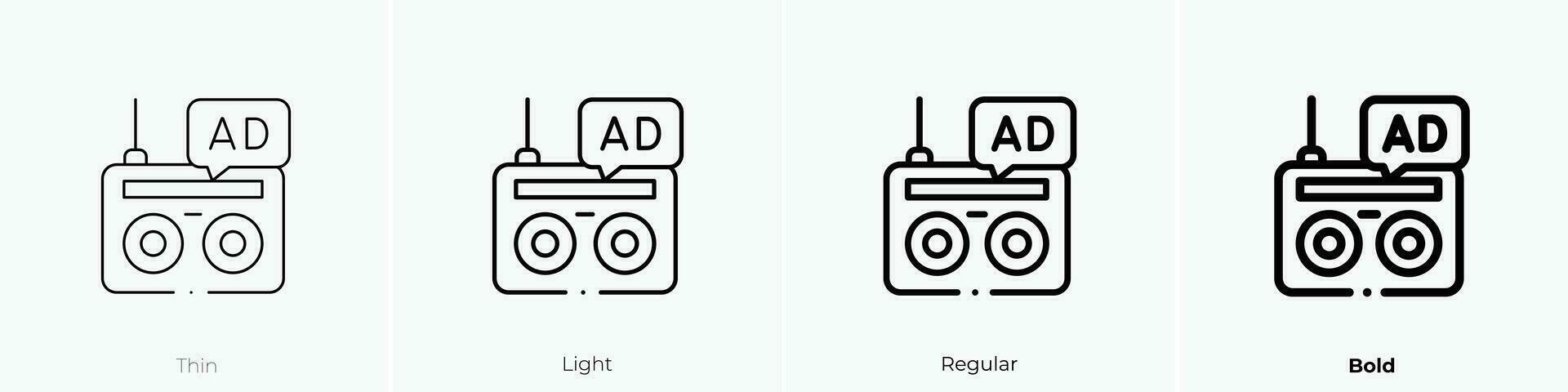 radio icon. Thin, Light, Regular And Bold style design isolated on white background vector