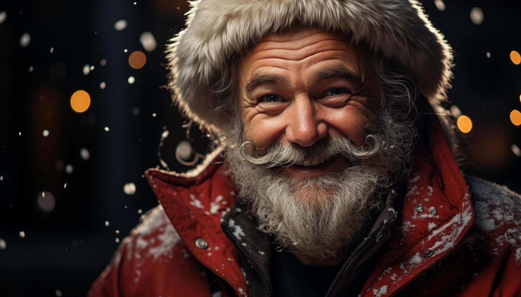 AI generated Smiling man in winter, celebrating with snow, gift, and joy generated by AI photo