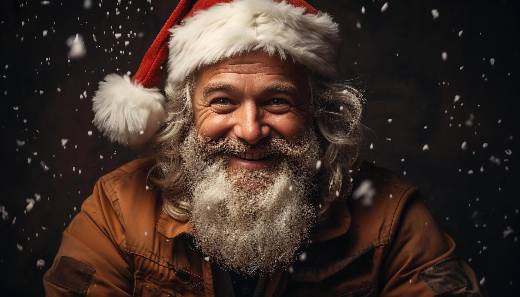 AI generated Smiling man in winter, celebrating with snow, gift, and joy generated by AI photo