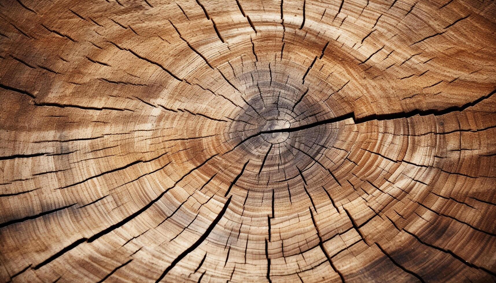 Old tree trunk with concentric tree rings in a forest generated by AI photo