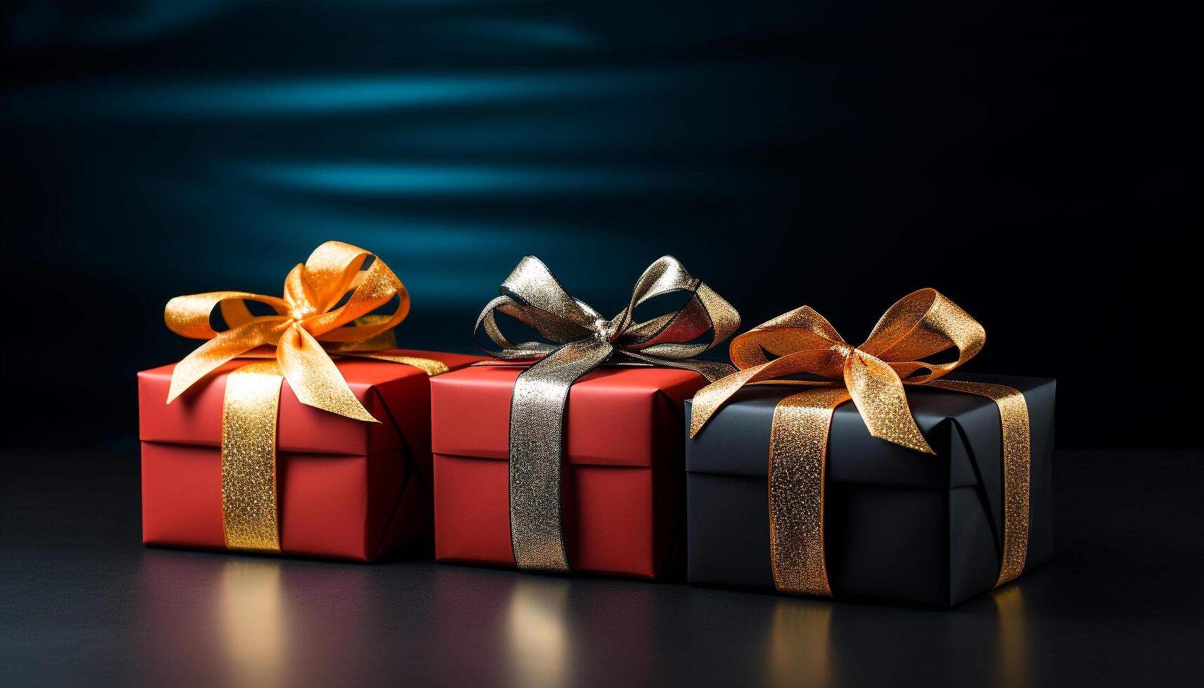 A shiny gold gift box wrapped in yellow wrapping paper generated by AI photo