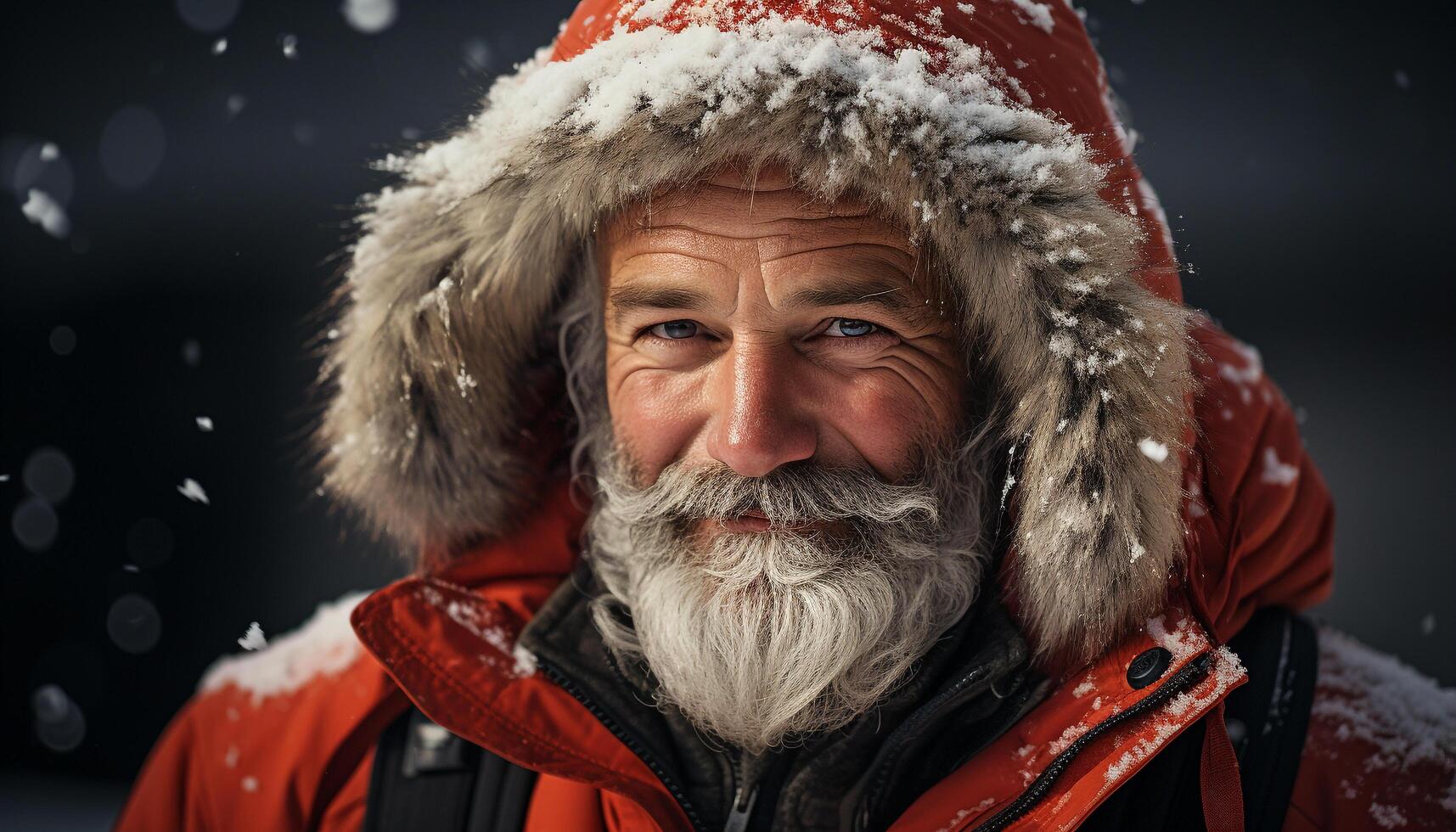 ai generado sonriente hombre en invierno, celebrando con nieve, regalo, y alegría generado por ai foto