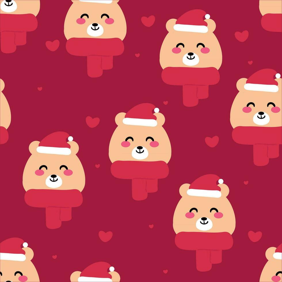 Cartoon bear seamless pattern and Christmas elements. Cute Christmas wallpaper for cards, gift wrapping paper vector