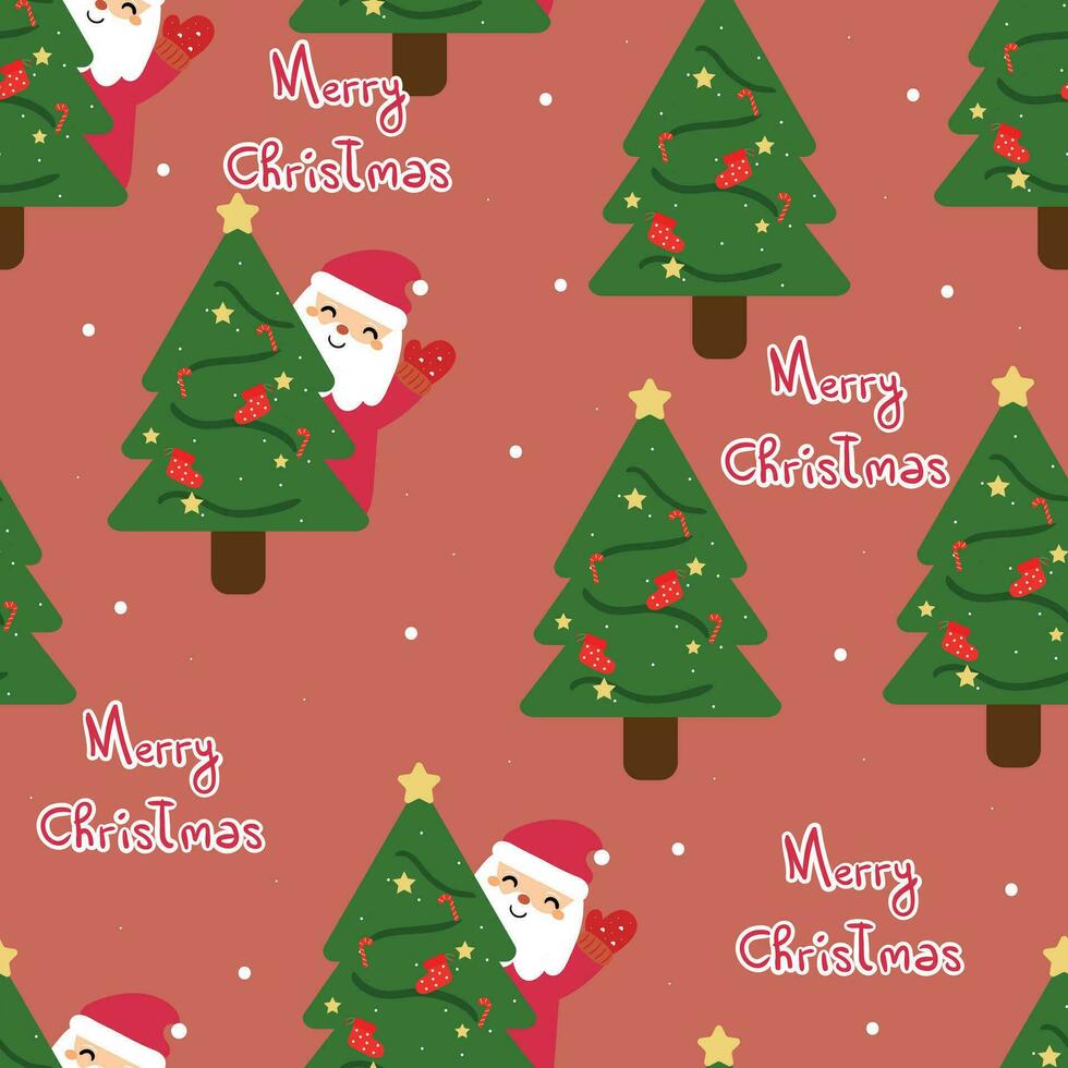 Seamless pattern cartoon Santa with Christmas tree and element. Cute Christmas wallpaper for card, gift wrap paper vector