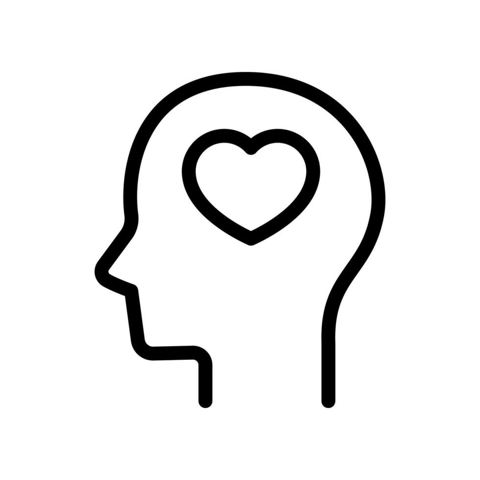 Head and heart line icon isolated on white background. vector