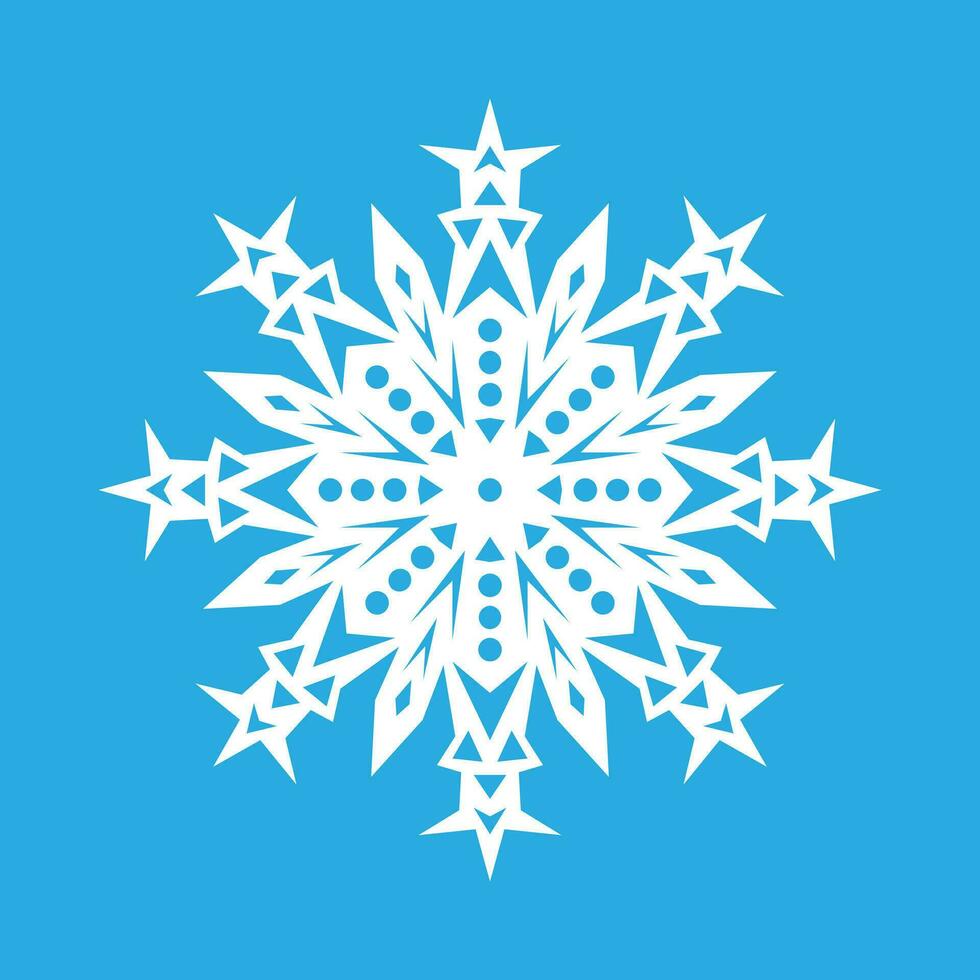 Vector illustration. White snowflake icon on a blue background. Winter