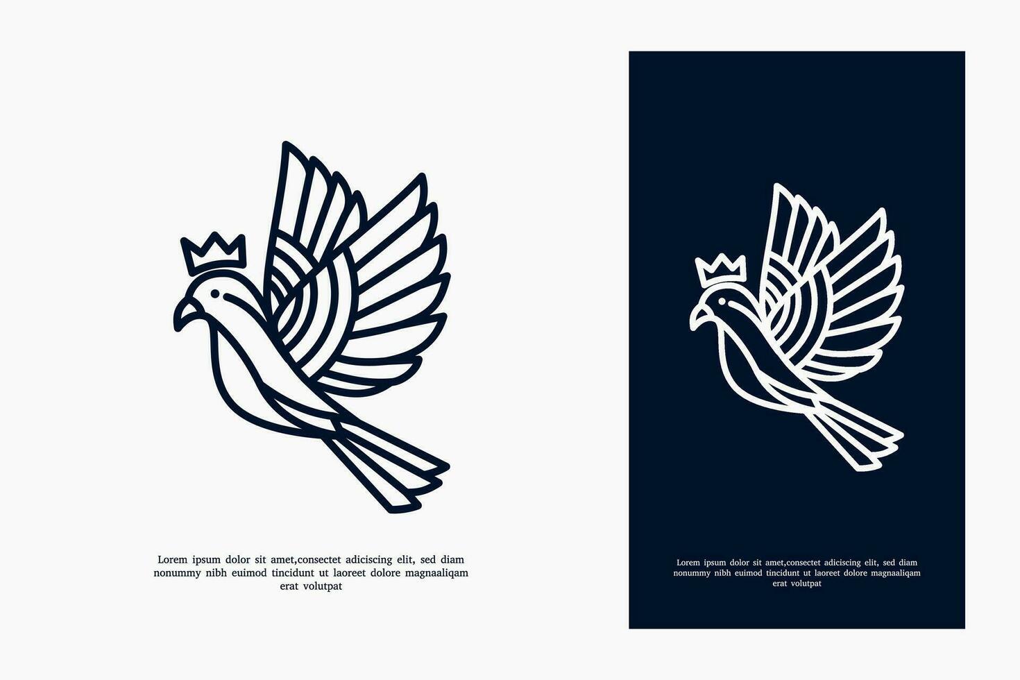 mono línea pájaro con corona elemento logo diseño ilustración vector