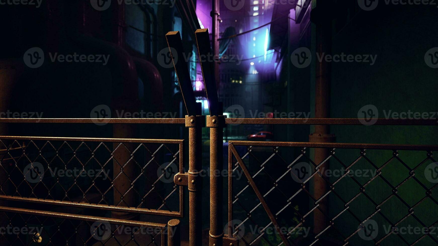 Soft blurred colorful light up Bokeh sign board along building in city nightlife photo
