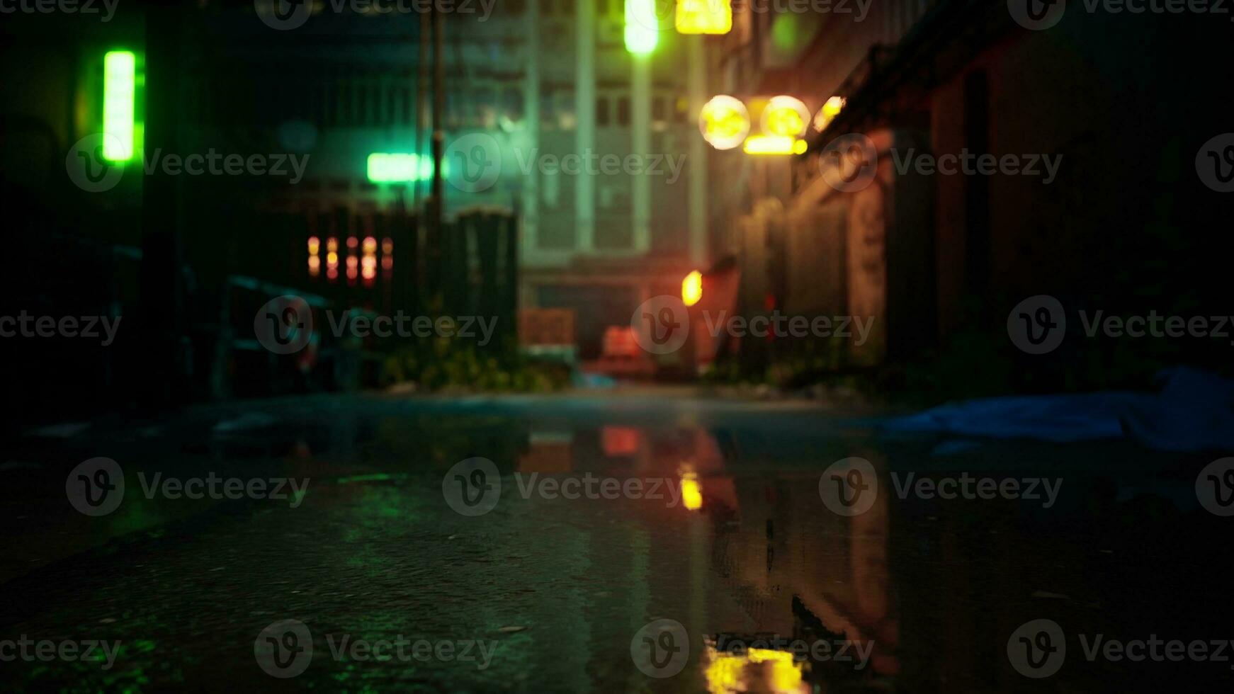 Blurred Bokeh light sign board along street in city nightlife downtown in Seoul photo