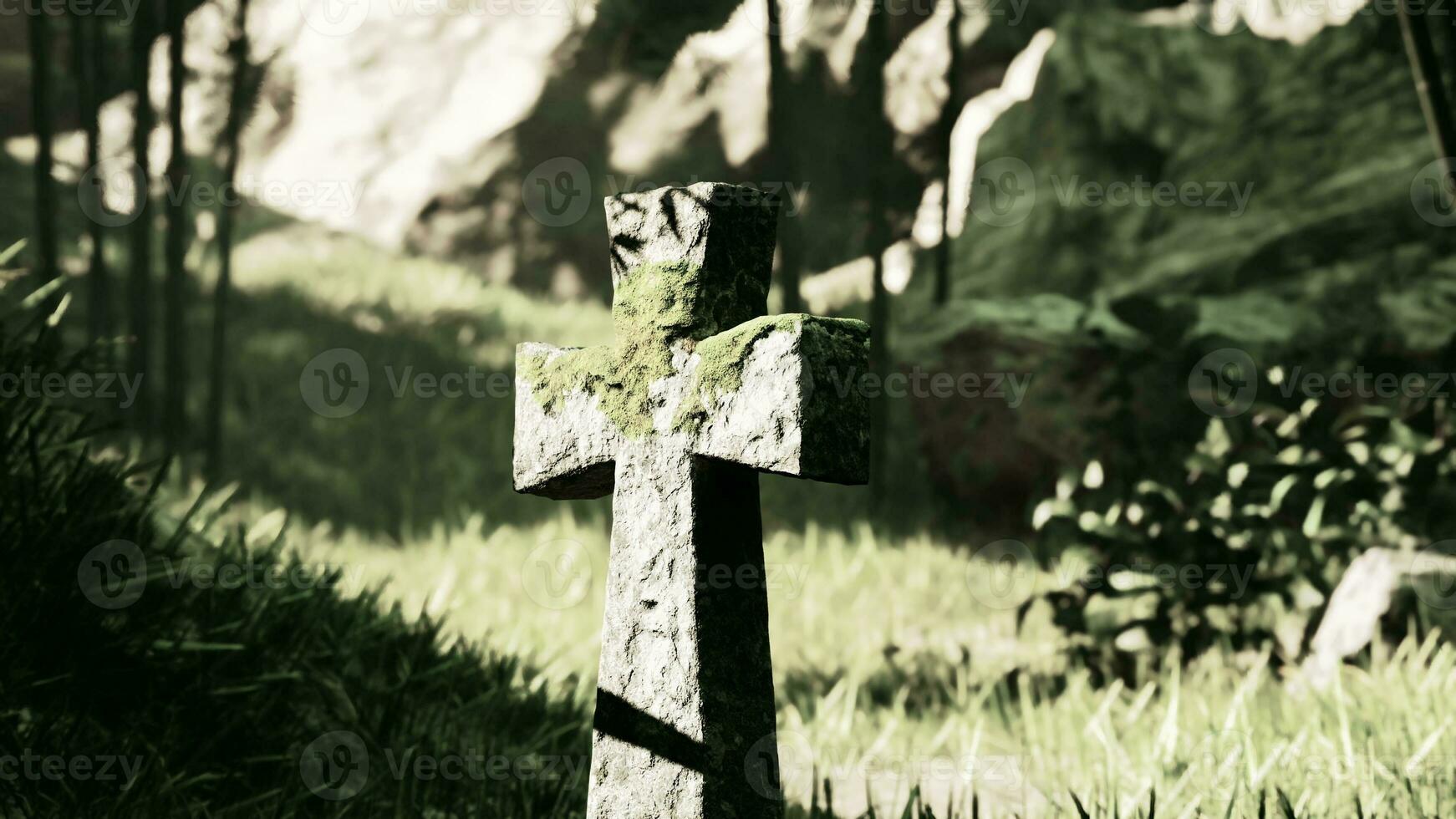 time-worn cross marking a sacred spot in the rainforest photo