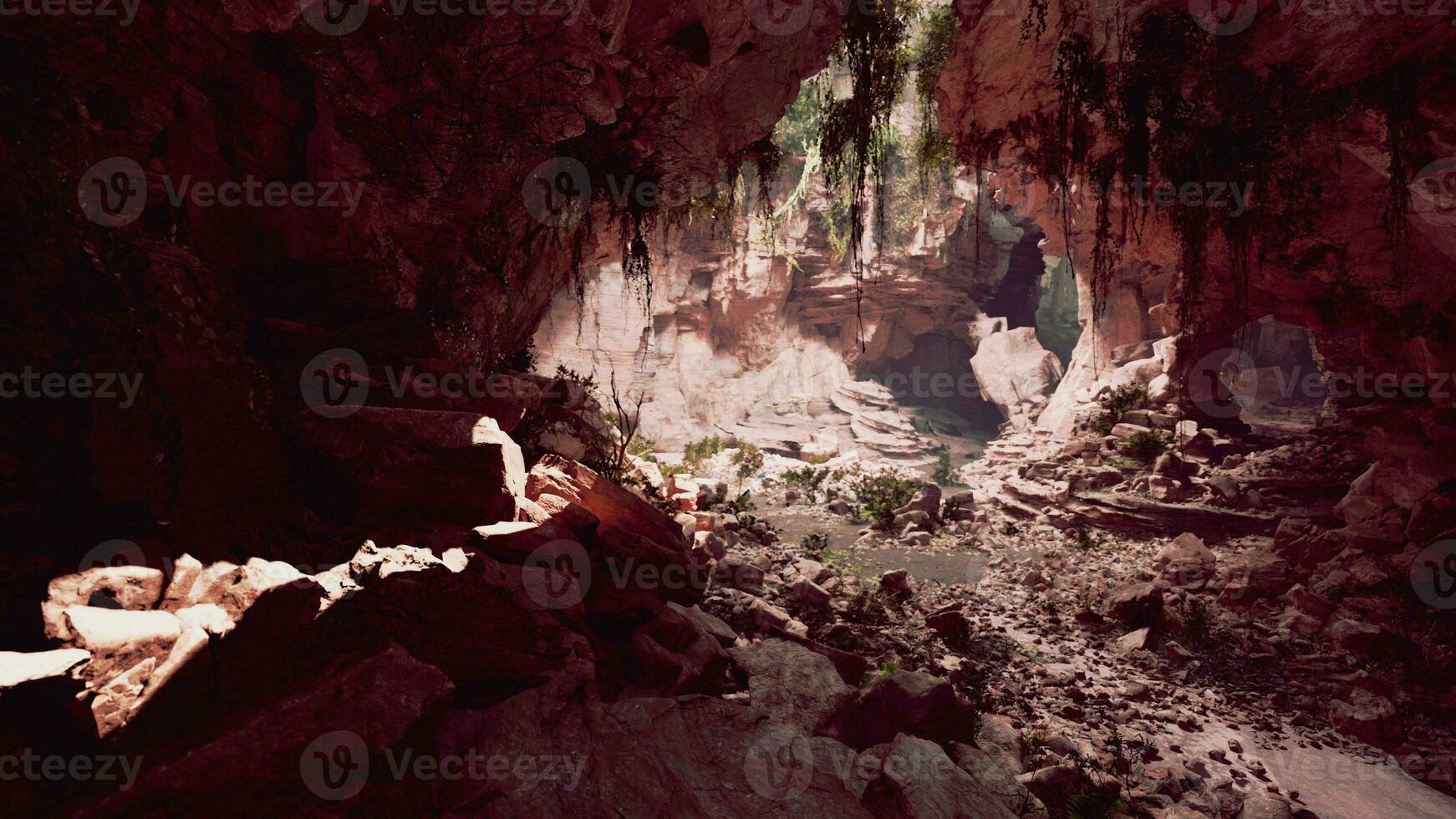 A picturesque cave filled with stunning rock formations and crystal-clear water photo