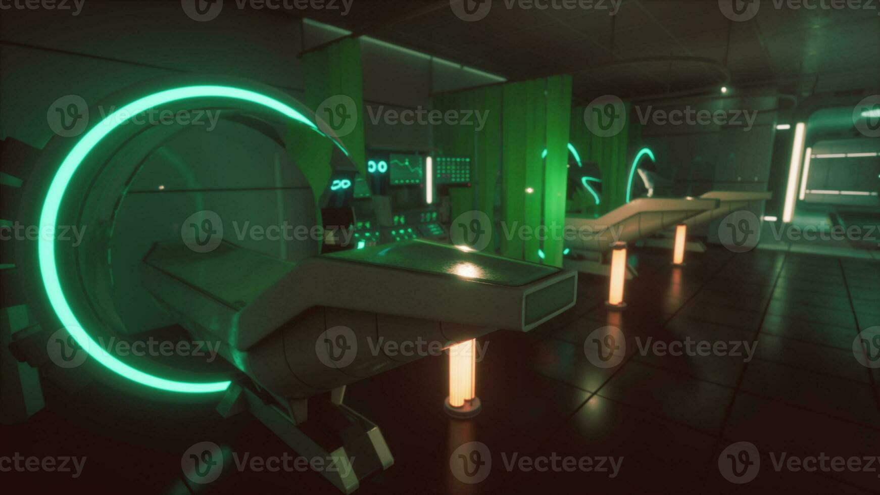 A wide shot of a huge MRI scanner in hospital. photo