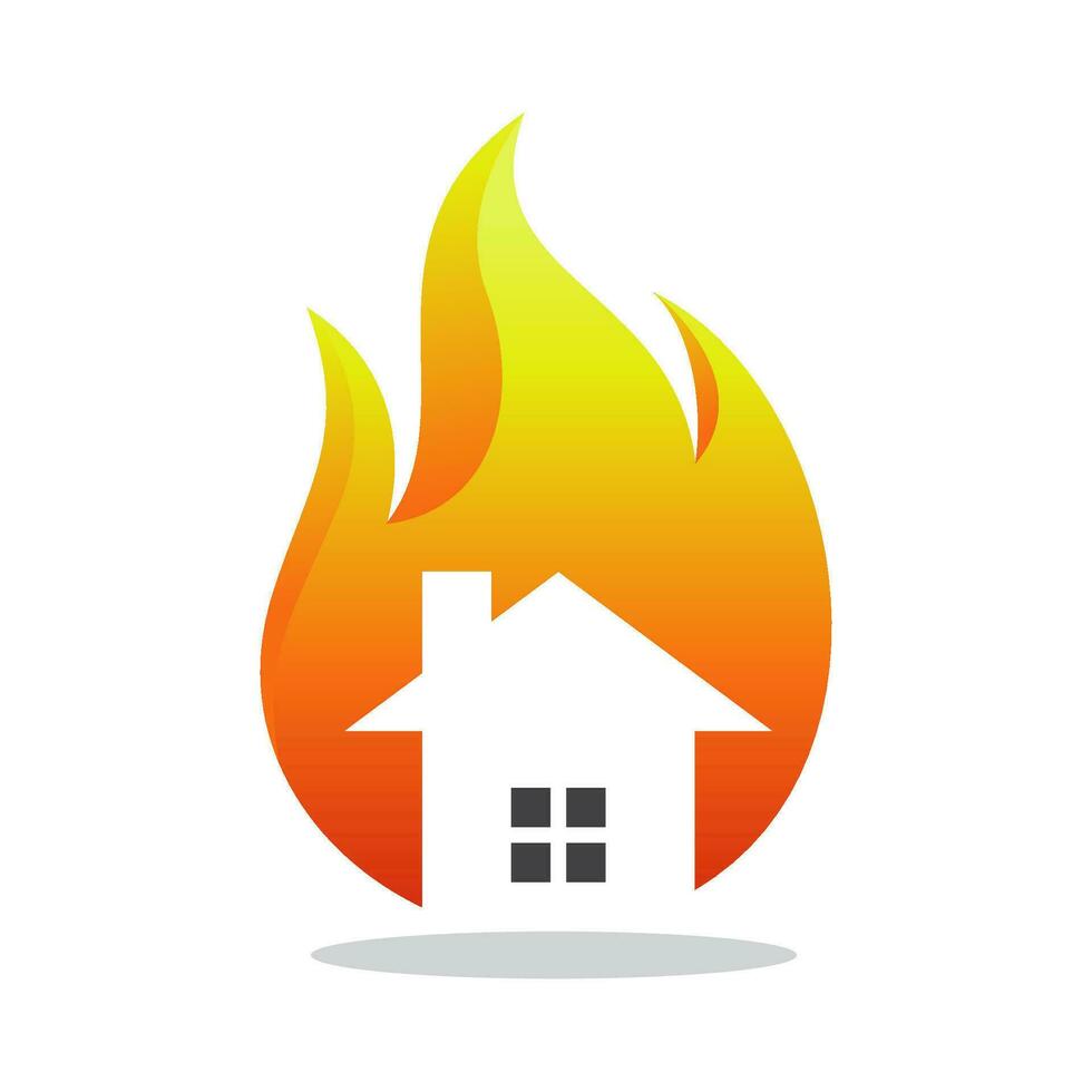 Fire house logo. Home fire logo. Home in flames logo. Vector logo template.