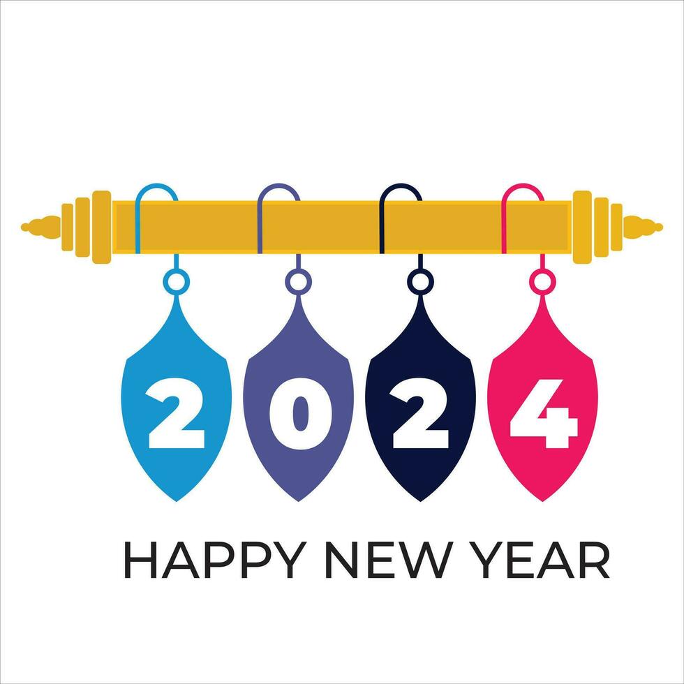 Happy New Year 2024 Greeting banner logo design illustration, Creative and Colorful 2024 new year vector