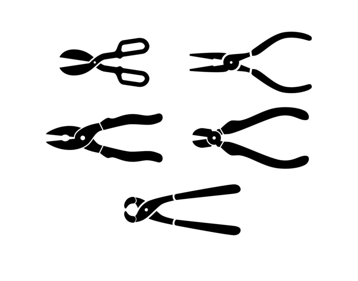 Pliers tool icon set with scissors, lineman, needle nose, diagonal, slip join pliers logo clip art vector