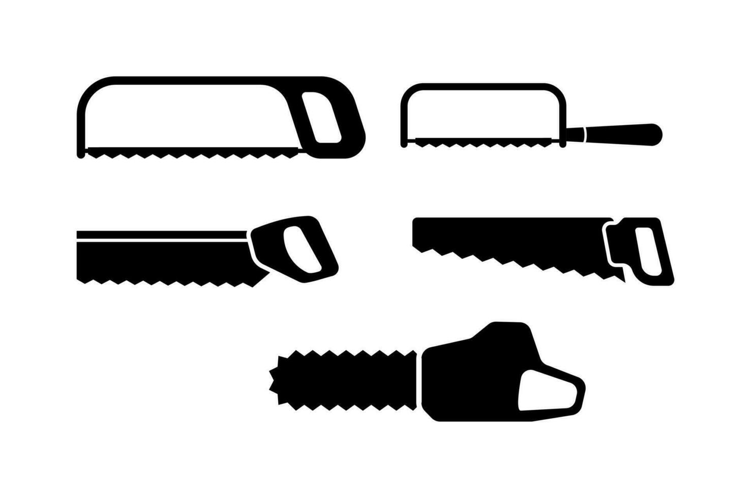 Tool saw icon set with handsaw, backsaw, coping saw, hacksaw, chainsaw clip art logo vector