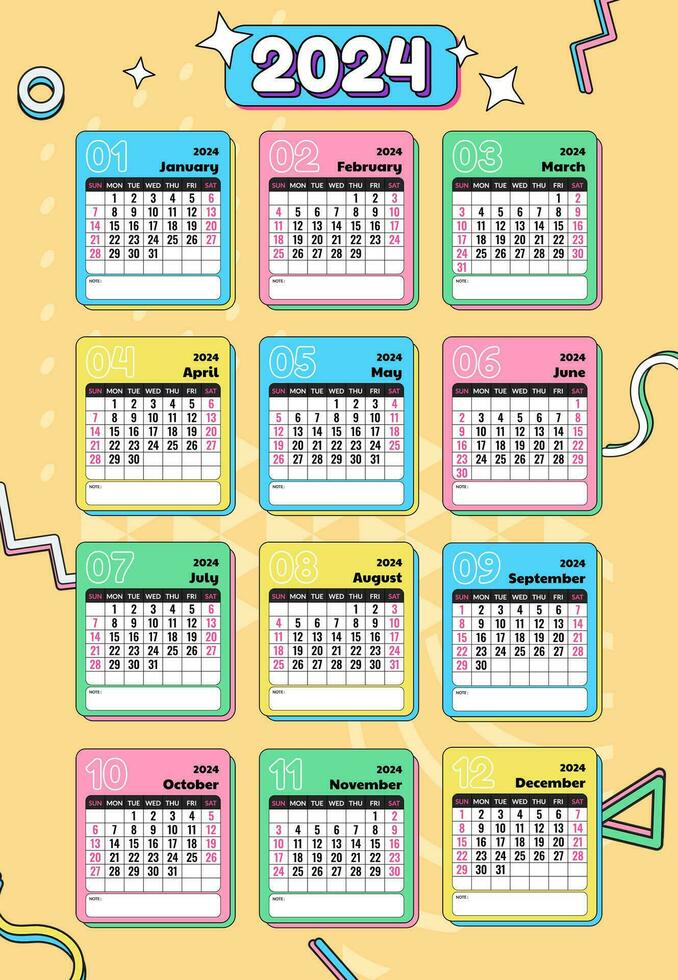 2024 Stylized Calendar template vector