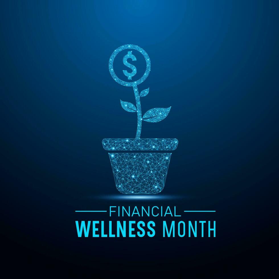 Financial wellness month is observed every year in january. January is financial wellness month. Low poly style design. Vector template for banner, greeting card, poster with Dark blue background.