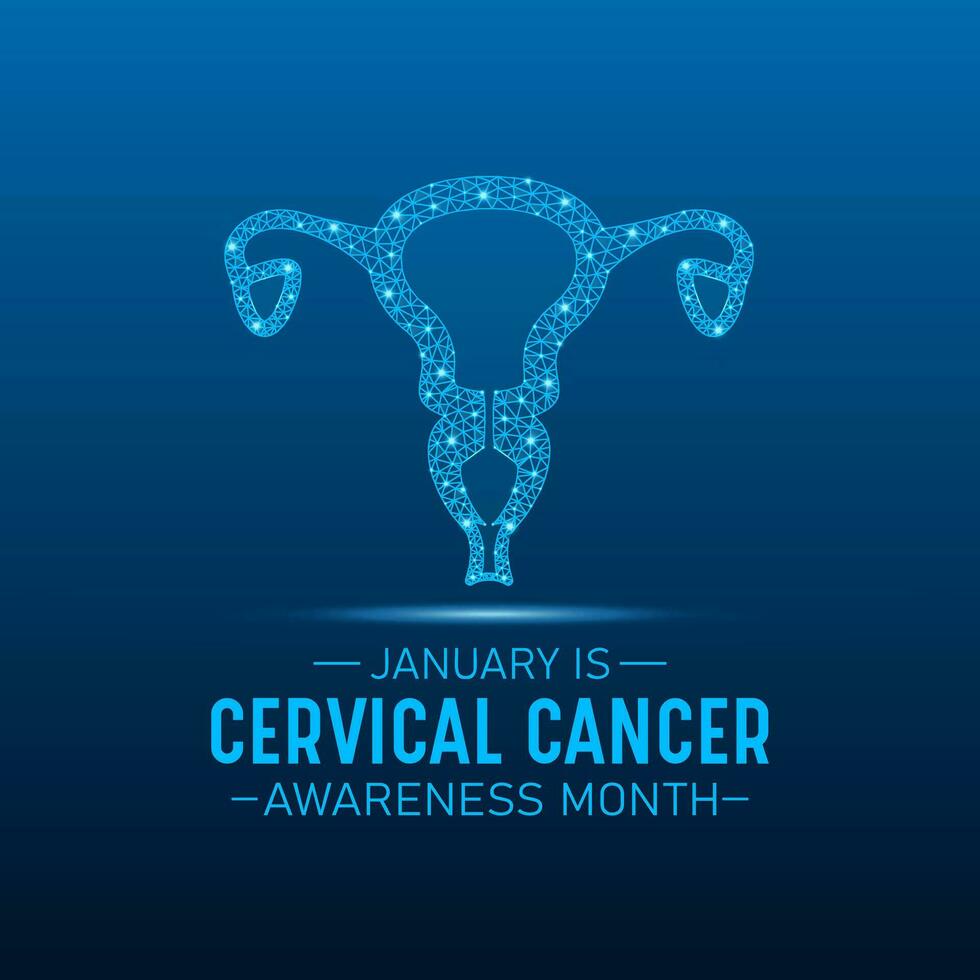 Cervical cancer awareness month is observed every year in january. Low poly style design. Vector template for banner, greeting card, poster with geometric background.