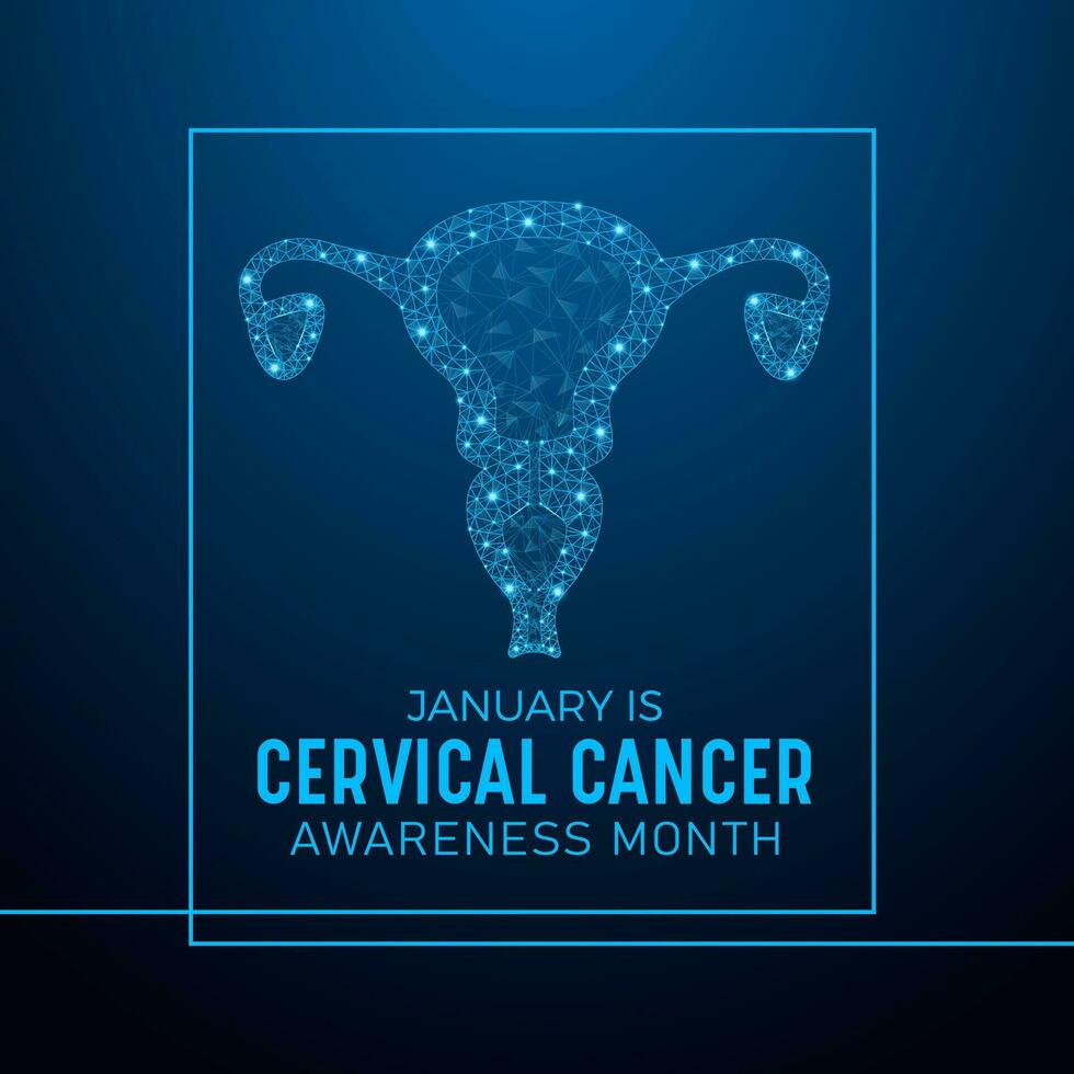 Cervical cancer awareness month is observed every year in january. Low poly style design. Vector template for banner, greeting card, poster with geometric background.