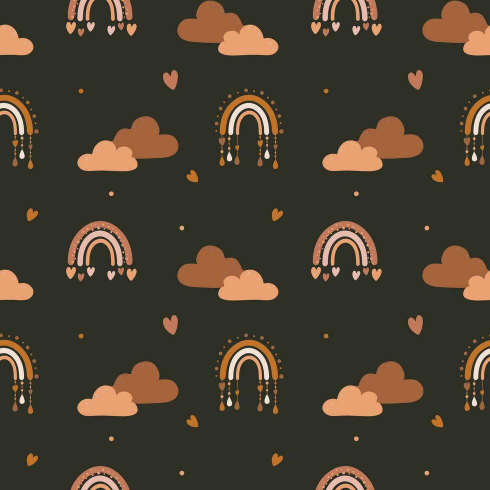 Seamless pattern with clouds, rainbow and hearts. Background for wrapping paper, greeting cards and seasonal designs. Happy Valentine's day. vector