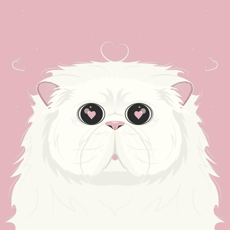 St. Valentine illustration of the cat with heart eyes on romantic pink background vector