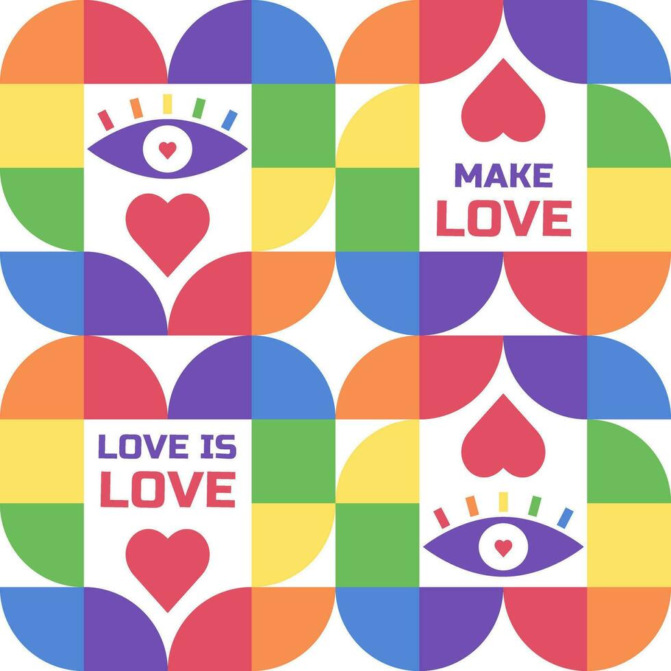 Seamless geometric LGBTQ community pattern template in bauhaus style vector