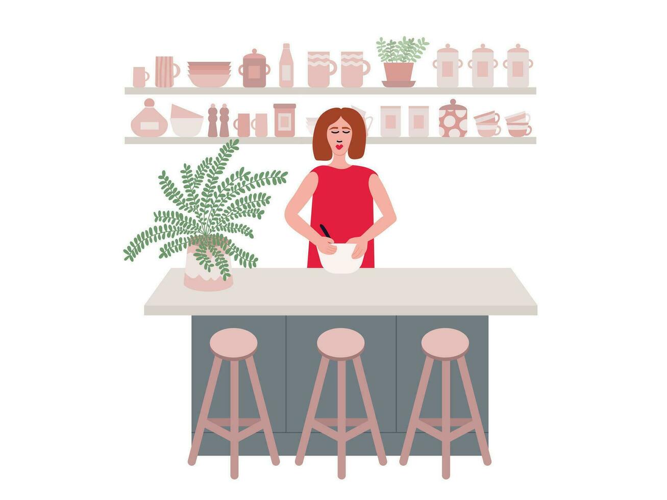 mujer haciendo panqueques. vector dibujos animados estilo ilustración. mujer Cocinando comida.