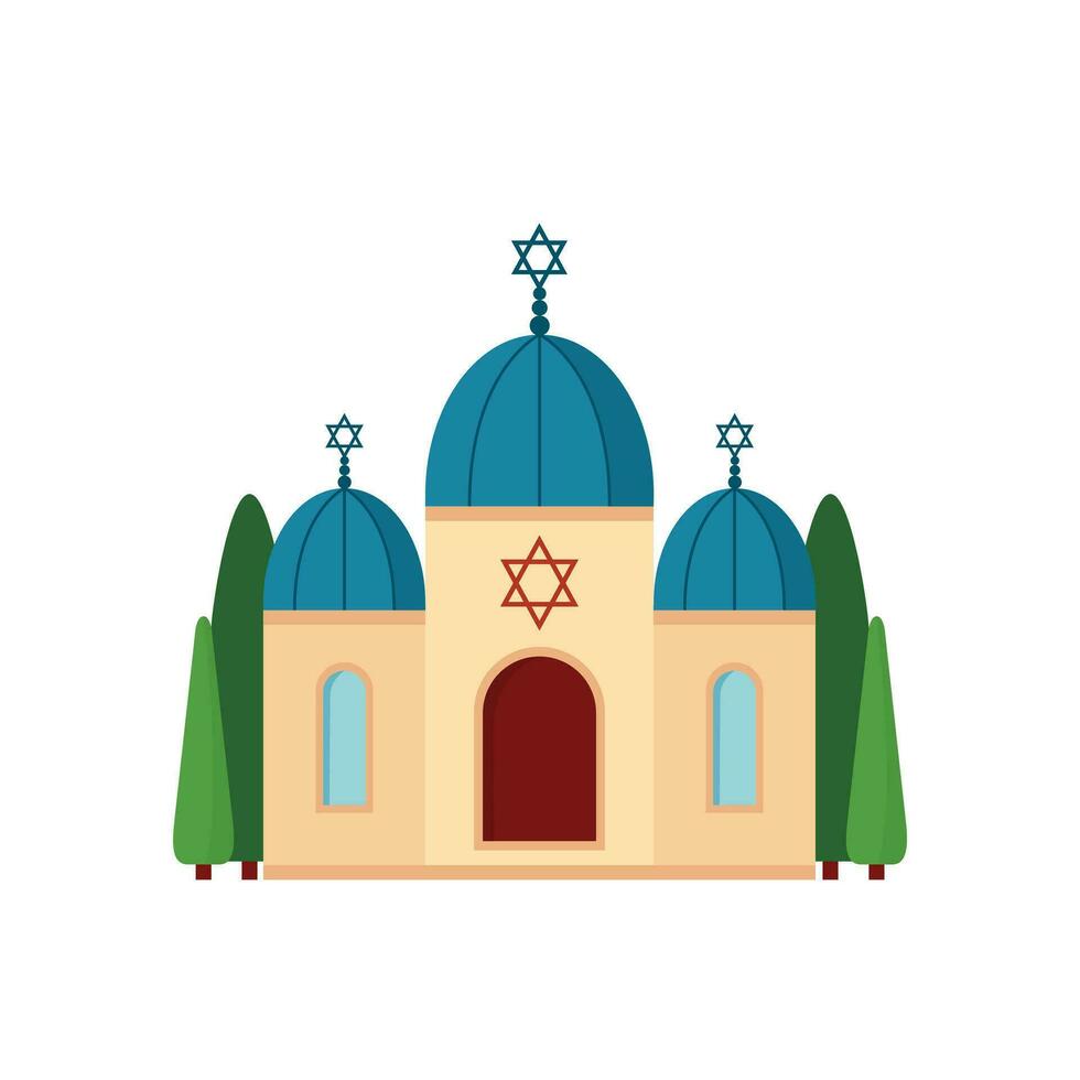 Jewish Synagogue religion building vector illustration. Israel spiritual place for pray flat design icon